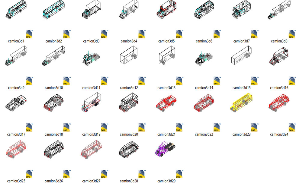 دانلود مجموعه بلوک‌های سه‌بعدی کامیون DWG برای نرم‌افزار AutoCAD